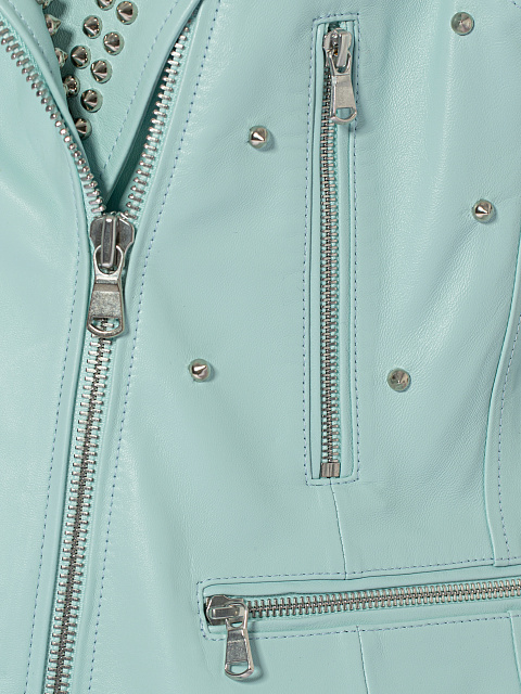 Голубой кожаный жилет с шипами, 3