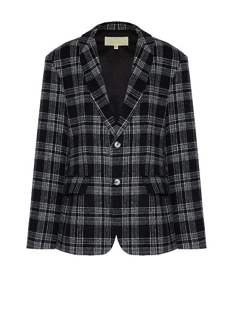 Черный объемный жакет в белую клетку, 1