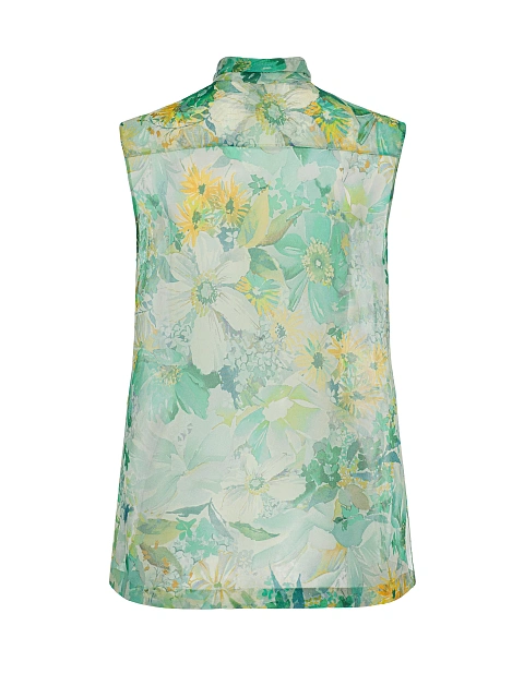 Зеленая блузка из шифона с цветочным принтом, 2
