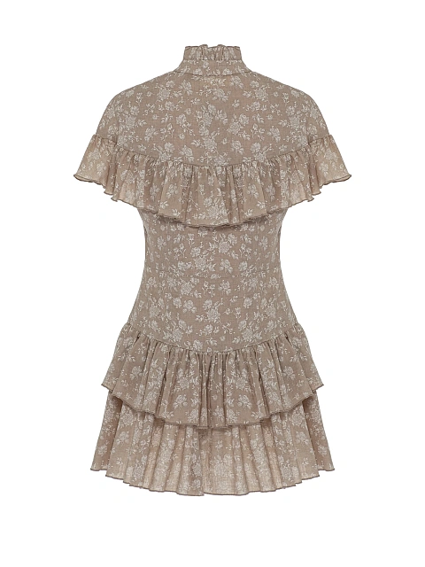 Бежевое платье-мини из хлопка с цветочным принтом, 2