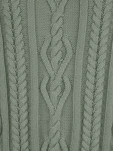 Зеленый унисекс хлопковый свитер с косами, 3