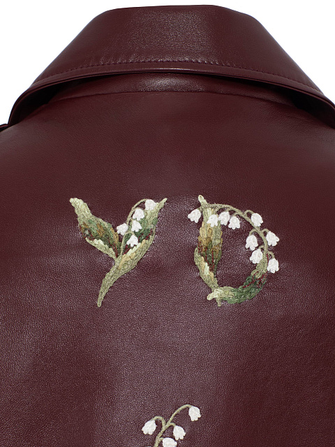 Бордовая косуха из кожи с вышивкой в виде ландышей, 4