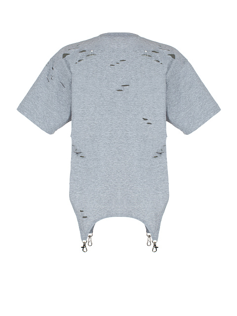 Светло-серая хлопковая футболка с фигурным низом, 2