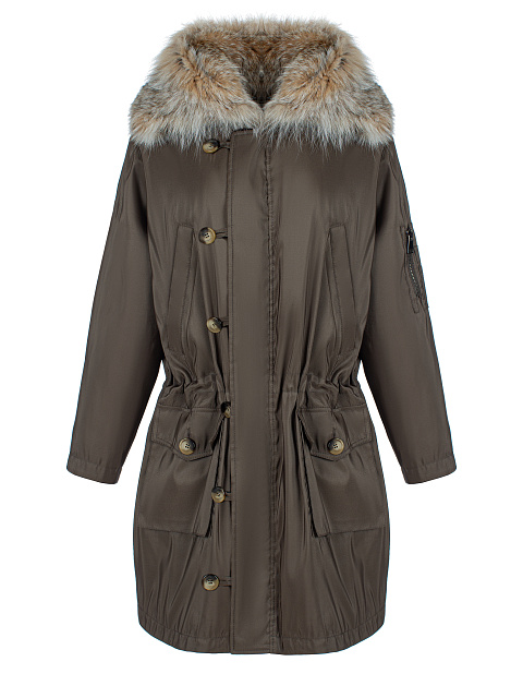 Коричневая парка из шелка на меху рыси, 3 Коричневая парка из шелка на меху рыси, 3