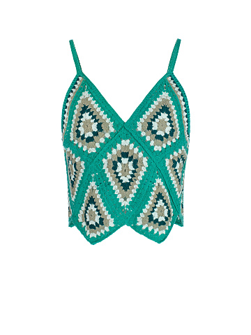 Бирюзовый вязаный топ в технике кроше, 1