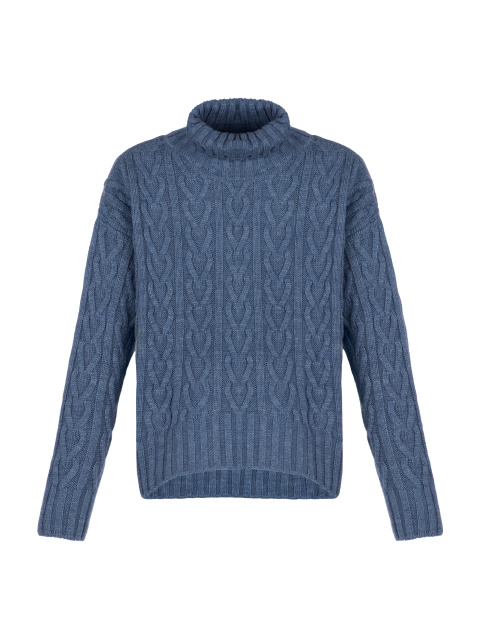 Синий шерстяной свитер с косами, 1