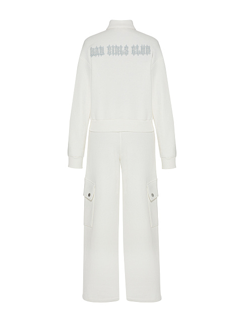 Белый трикотажный костюм с брюками-карго, 3