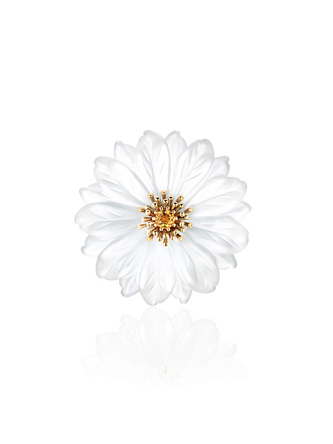 Кольцо с цветком из резного кварца и цитрином, 4