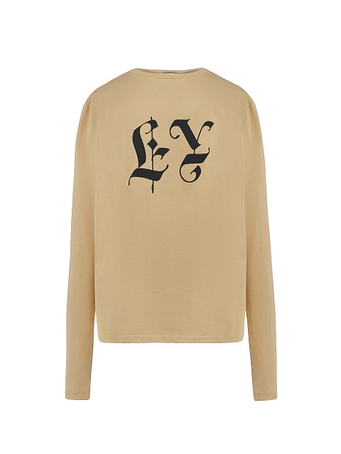 Песочный хлопковый лонгслив с черным принтом "Like Yana", 1