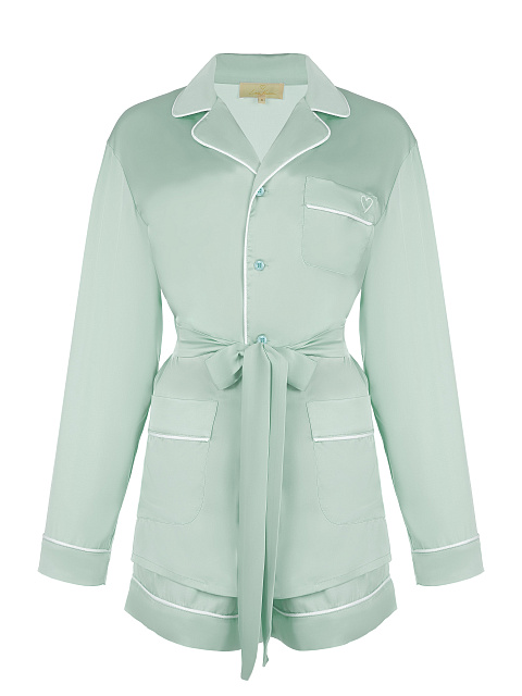 Мятная шелковая пижама с белым кантом, 1