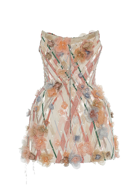 Молочное платье-мини с лентами и кристаллами, 6 Молочное платье-мини с лентами и кристаллами, 6