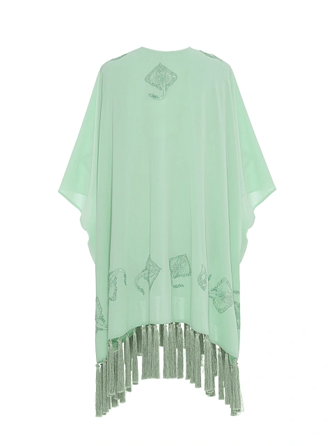 Зеленая туника из шифона с вышивкой и бахромой, 2