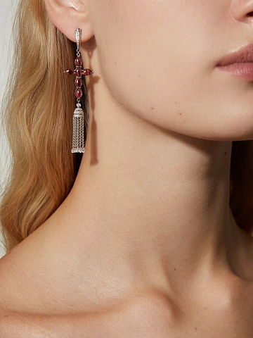 Серьги-кисти с крестами из белого золота с гранатами, 2