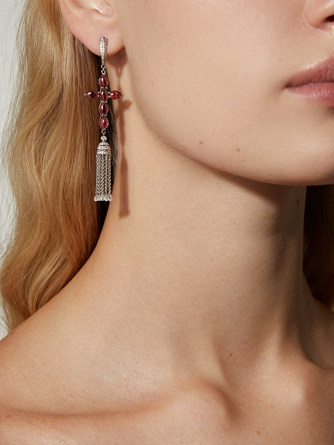 Серьги-кисти с крестами из белого золота с гранатами, 2