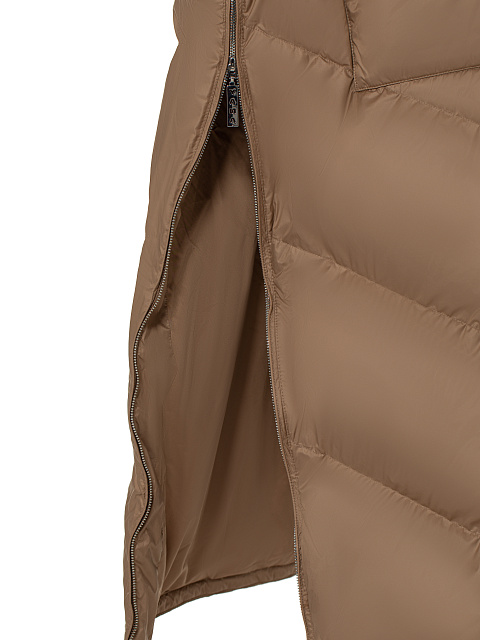 Бежевый длинный пуховик с капюшоном, 8