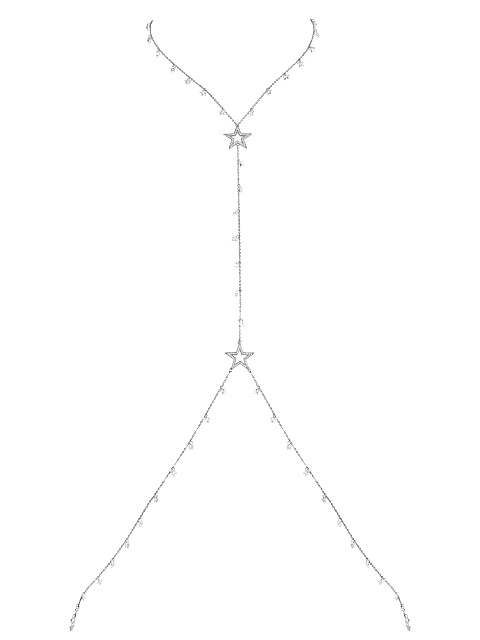 Нательная цепь из серебра с фианитами с подвесками в виде звезд, 1
