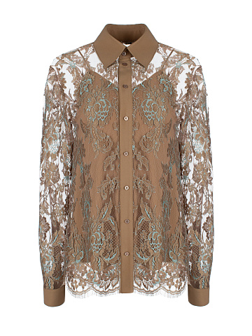 Бежевая блузка из кружева и шелка, 1