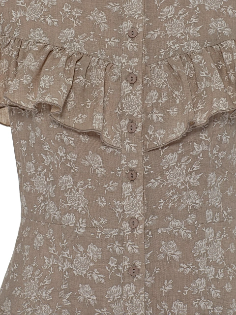 Бежевое платье-мини из хлопка с цветочным принтом, 3