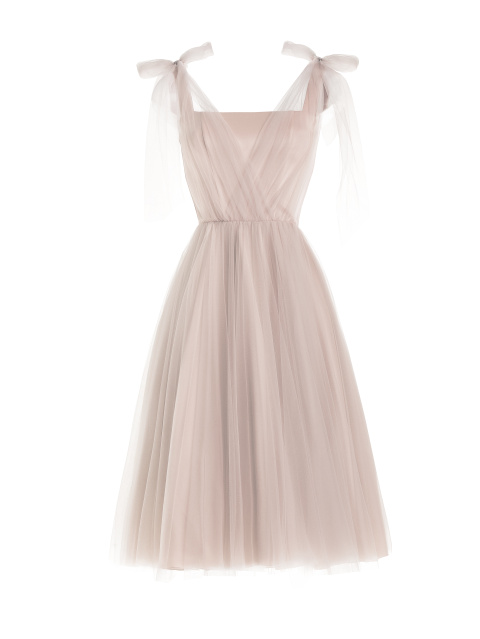 Светло-розовое атласное платье с декором из сетки, 1