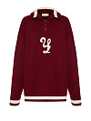 Пуловер вязаный с длинным рукавом бордового цвета, застежка на молнии, аппликация белого цвета Y