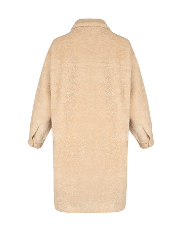 Светло-бежевое пальто-рубашка из эко-меха, 2