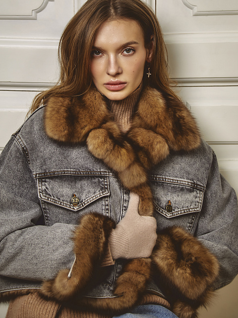 Серая джинсовая куртка с подкладом из меха соболя, 7 Серая джинсовая куртка с подкладом из меха соболя, 7