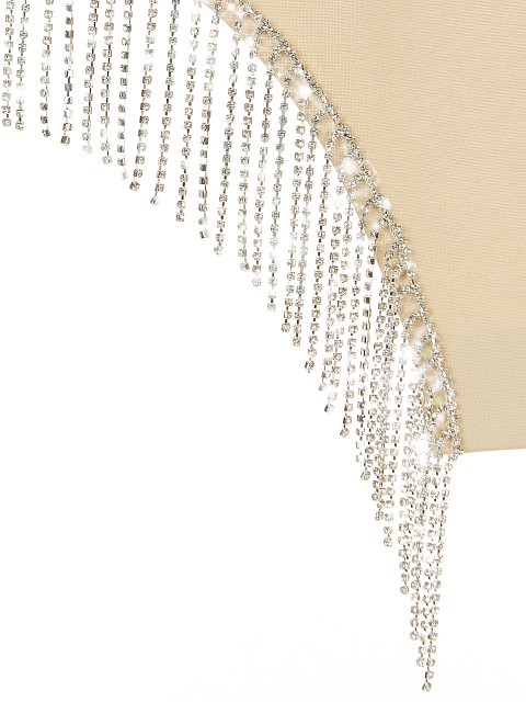 Бежевое платье-мини с вырезом и бахромой из страз, 3 Бежевое платье-мини с вырезом и бахромой из страз, 3