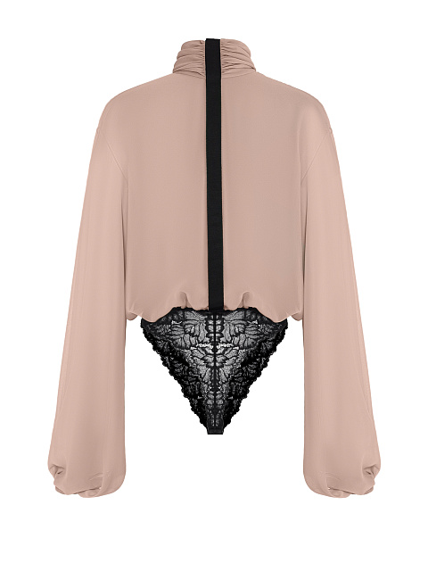 Персиковая блуза-боди с кружевом, 5 Персиковая блуза-боди с кружевом, 5