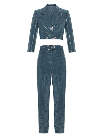 Синий костюм из денима с пайетками, 1