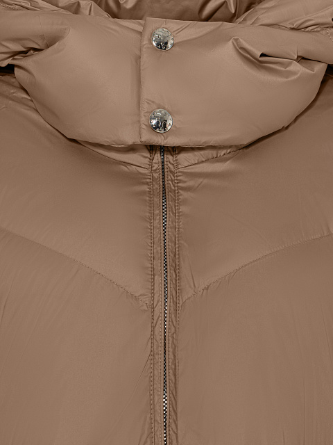 Бежевый длинный пуховик с капюшоном, 6