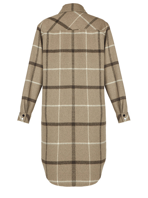 Серо-коричневое шерстяное пальто-рубашка в клетку, 2 Серо-коричневое шерстяное пальто-рубашка в клетку, 2
