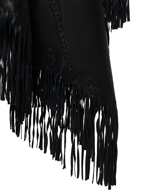 Черное пончо из кожи с вышивкой и бахромой, 3 Черное пончо из кожи с вышивкой и бахромой, 3