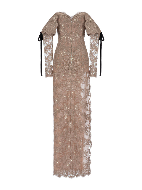 Бежевое платье-макси из кордового кружева, 2