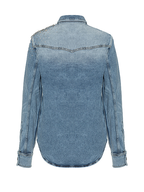 Голубая рубашка из денима с вышивкой кристаллами, 2