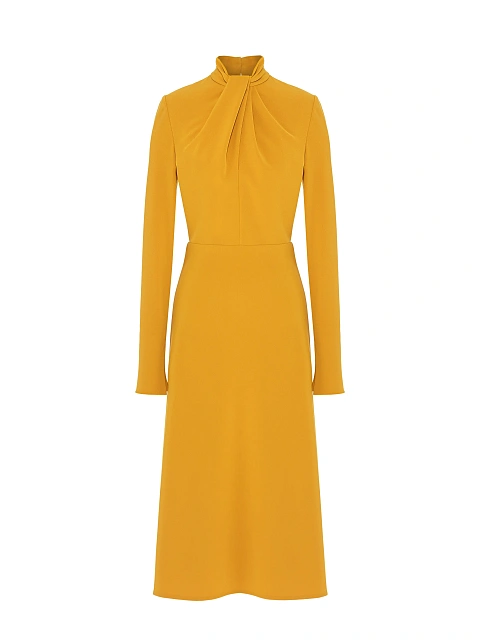 Платье-миди горчичного цвета с драпировкой , 1 Платье-миди горчичного цвета с драпировкой , 1