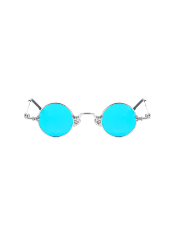 Солнцезащитные очки в серебряной оправе с круглыми голубыми линзами, 2