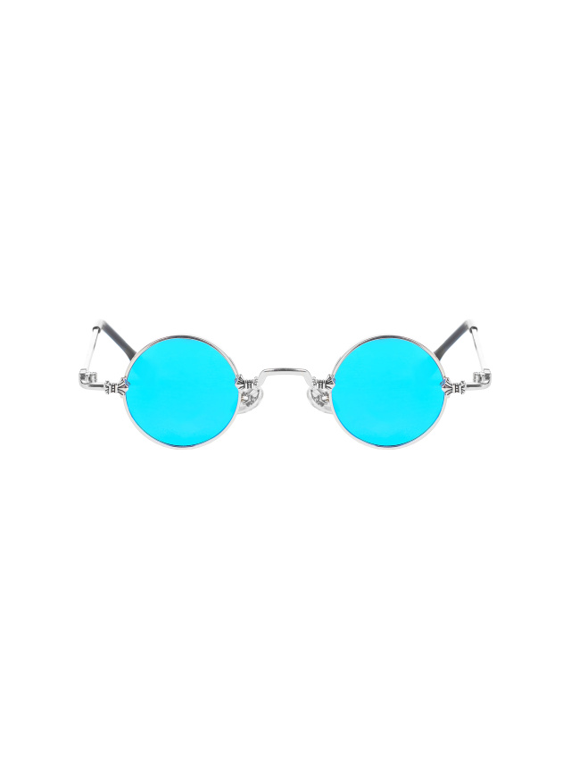 Солнцезащитные очки в серебряной оправе с круглыми голубыми линзами, 2