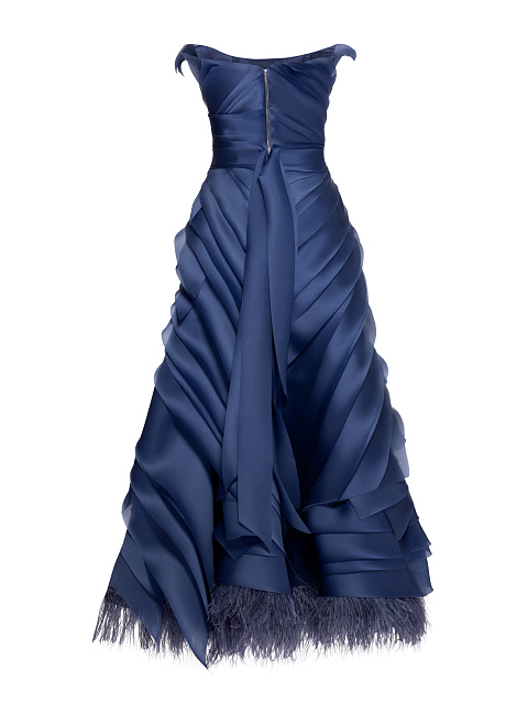 Синее платье-миди из органзы с перьями, 3 Синее платье-миди из органзы с перьями, 3