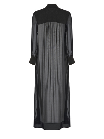Черное прозрачное платье-рубашка со складками, 2