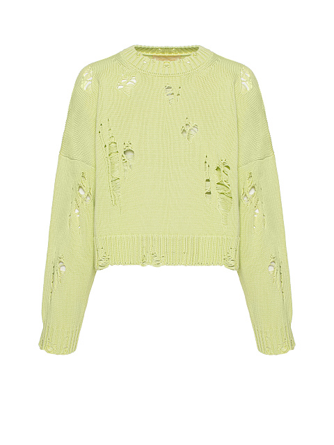 Салатовый укороченный свитер из хлопка с дырками, 1