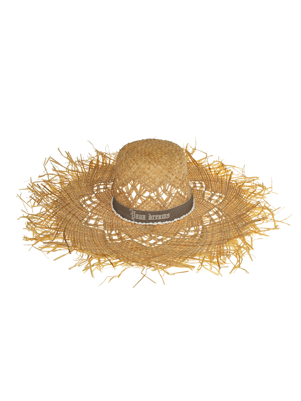 Соломенная плетеная шляпа с вышивкой на ленте и ракушками, 1
