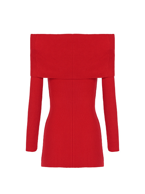 Красное трикотажное платье-мини с открытыми плечами, 2