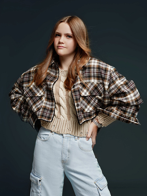 Черно-коричневая рубашка в клетку с подкладкой из искусственного меха, 8