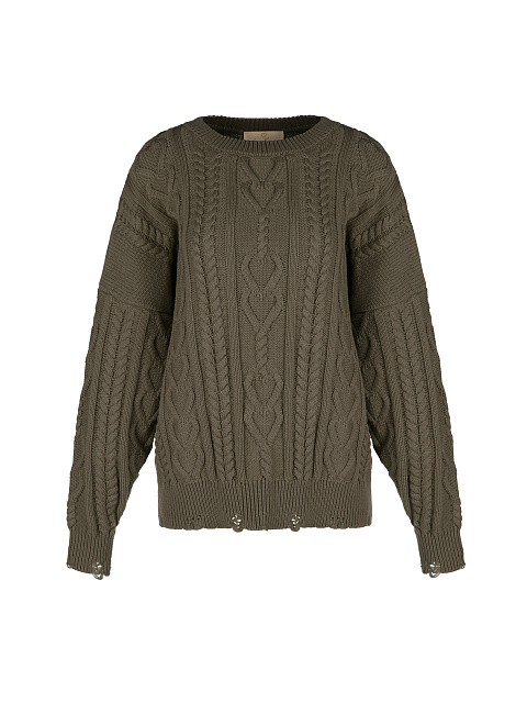 Темно-зеленый хлопковый свитер с косами, 1 Темно-зеленый хлопковый свитер с косами, 1