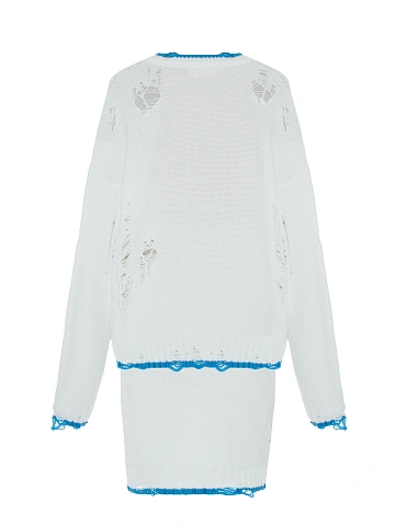 Белый вязаный комплект из свитера и юбки-миди, 2