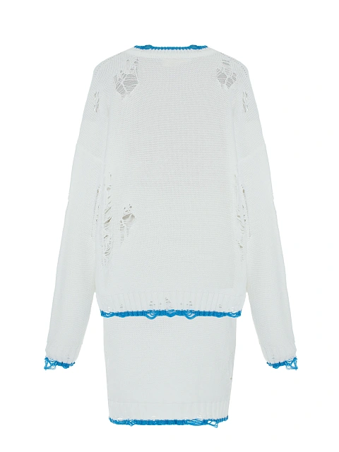 Белый вязаный комплект из свитера и юбки-миди, 2 Белый вязаный комплект из свитера и юбки-миди, 2