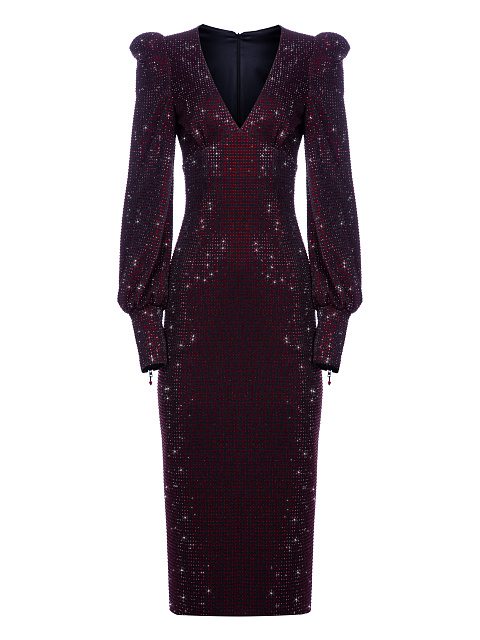 Черное платье-миди с красными стразами, 1