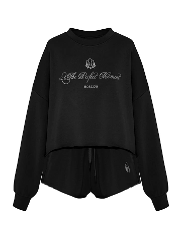 Черный костюм из футера с шортами, 1