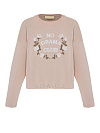 Свитер хлопковый пудрово-розового цвета c розами, надпись "no drama club"