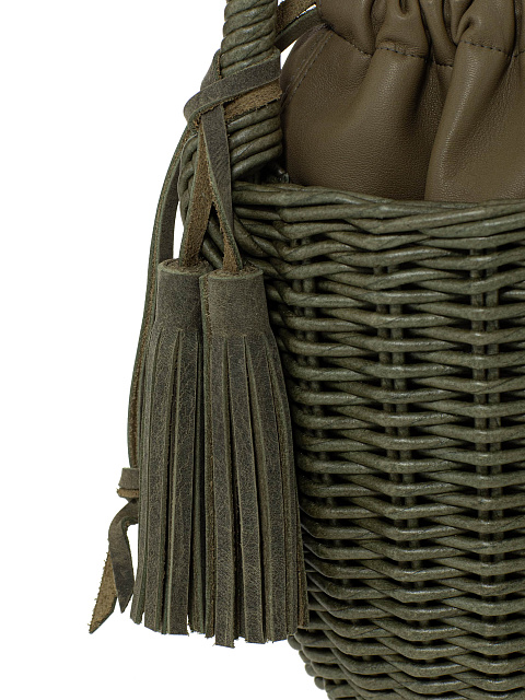 Маленькая сумка-корзина цвета хаки с мешочком из кожи, 3 Маленькая сумка-корзина цвета хаки с мешочком из кожи, 3